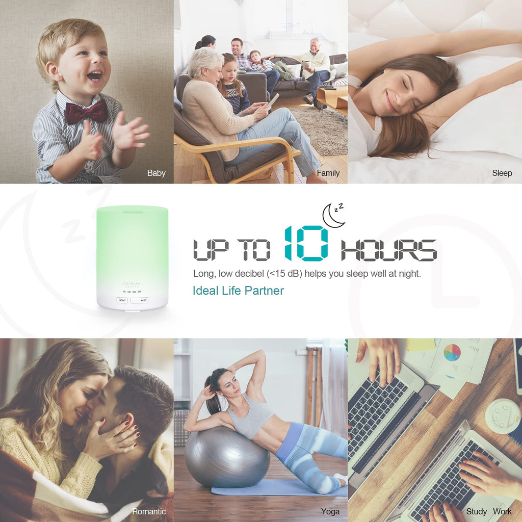 ASAKUKI Essential Oil Diffuser, 5-in-1 Quiet Humidifier, Natural Home Fragrance Aroma Diffuser with 7 LED Color Changing Light and Auto-Off Safety Switch (Pure White)