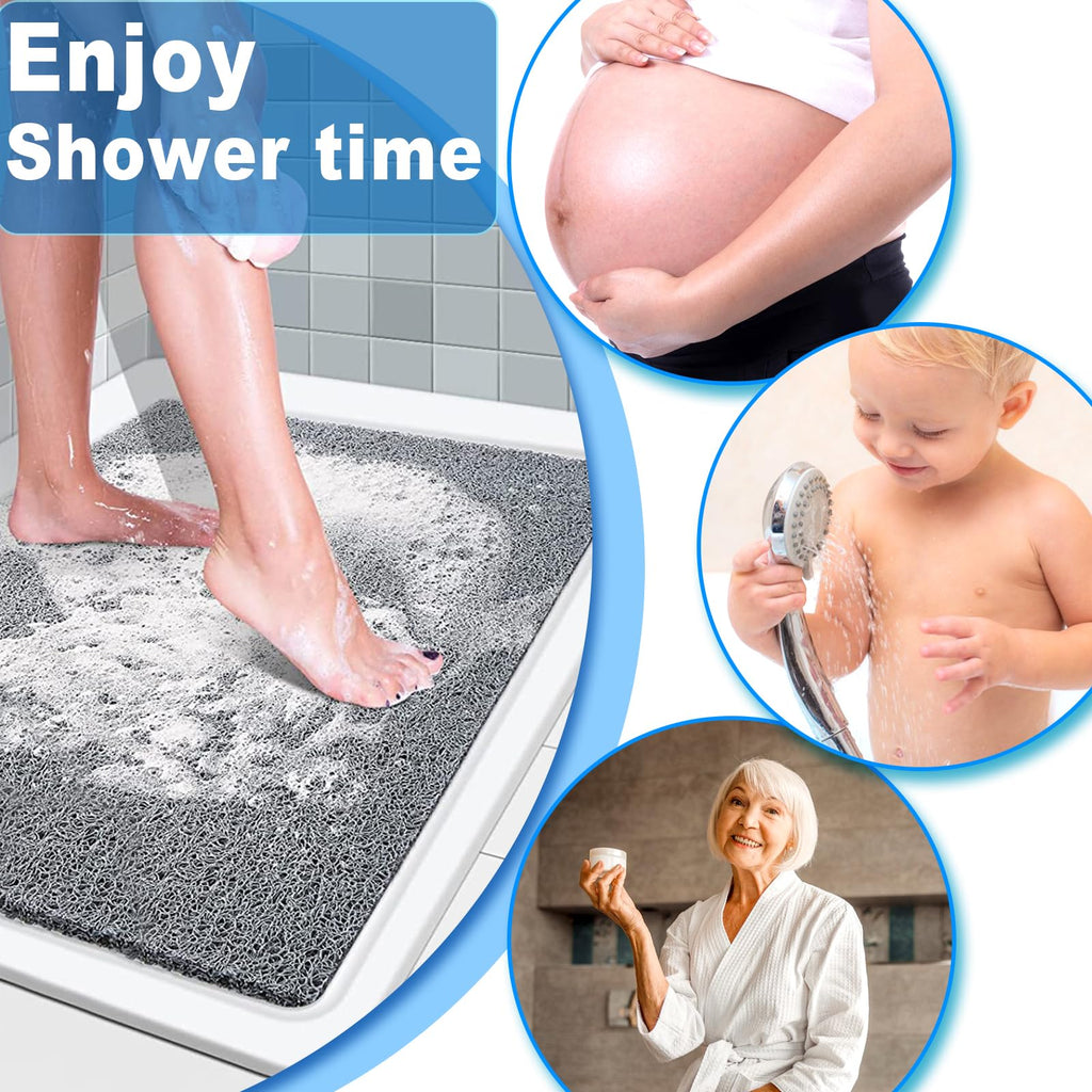 Shower Mats Non Slip,15.3 x 35.1'' Long Bathtub Mat Non Slip for Bathroom Tub,Shower Mats for Showers Anti Slip for Elderly,Loofah Anti Slip Shower Matt,Shower Stall Mat for Inside Shower-Grey