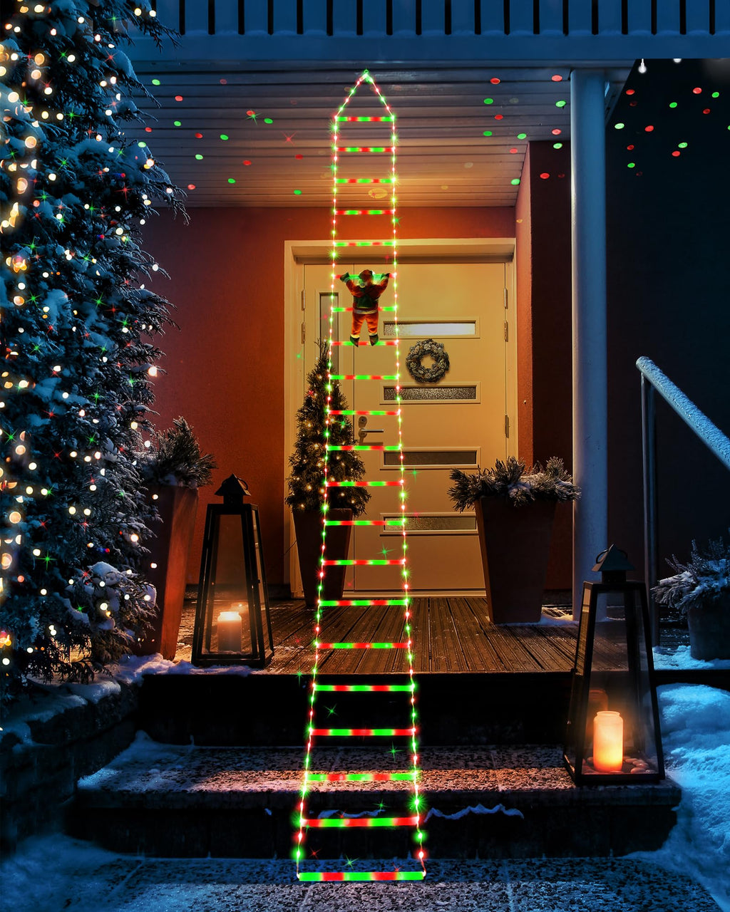 Toodour LED Christmas Light - 10ft Christmas Decorative Ladder Lights with Santa Claus, Christmas Decorations Lights for Indoor Outdoor, Window, Garden, Home, Wall, Xmas Tree Decor - Red & Green