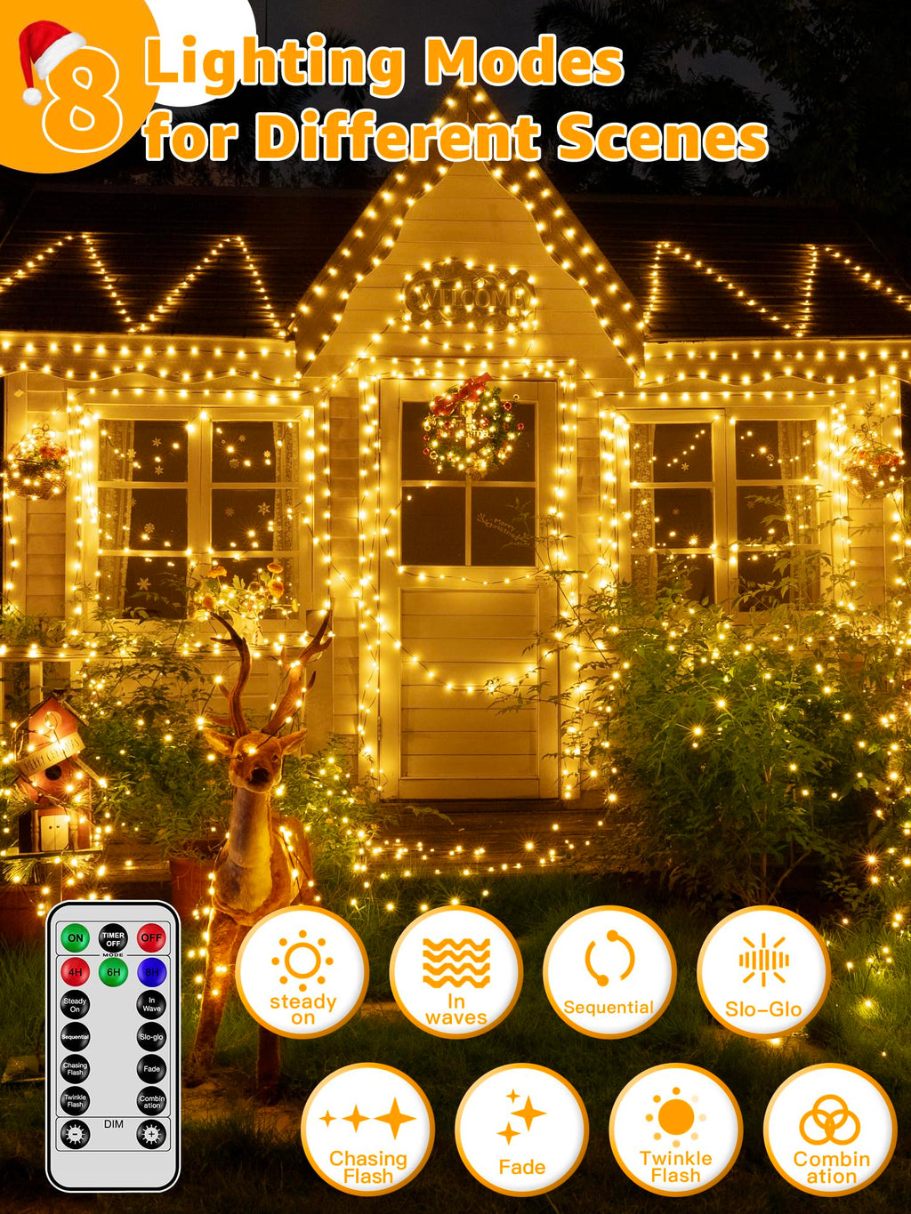 BrightChristmas Christmas Lights 1200 LED 394 FT, Waterproof Outdoor String Lights with Remote and Timer, Christmas Tree Lights with 8 Modes Dimmable, Fairy Lights for Holiday Decor (Warm White)