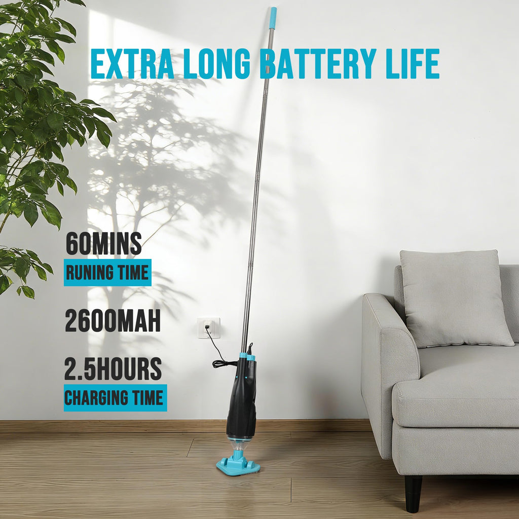 Rechargeable Handheld Pool Vacuum Set with Adjustable Pole and 2 Interchangeable Brush Heads, Ideal for Above-Ground Pools, Hot Tubs, Spas, and Small Pools up to 20ft – Cordless Spot Cleaner(Blue)