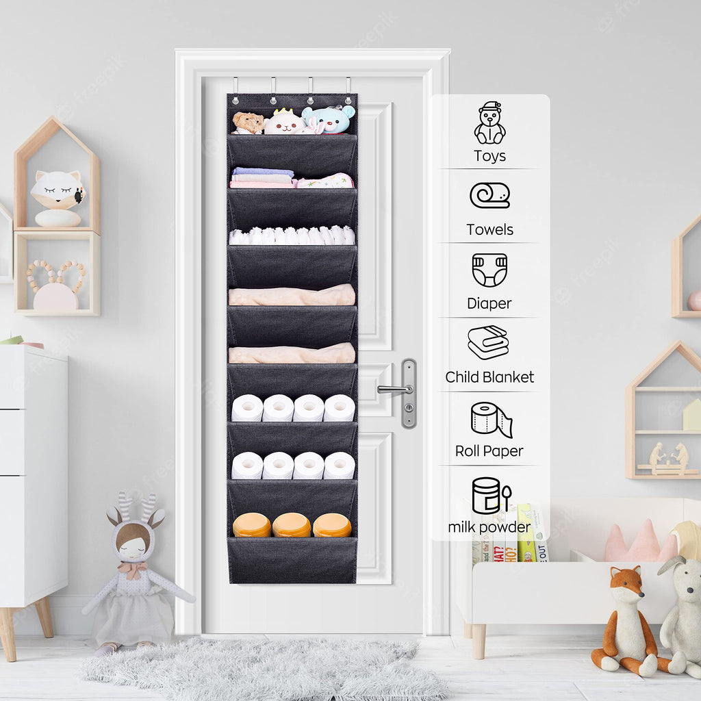 Over The Door Shoe Organizer for Closet with Large Deep Pockets, Narrow Shoe Rack for Door Hanging Boots Storage, Black