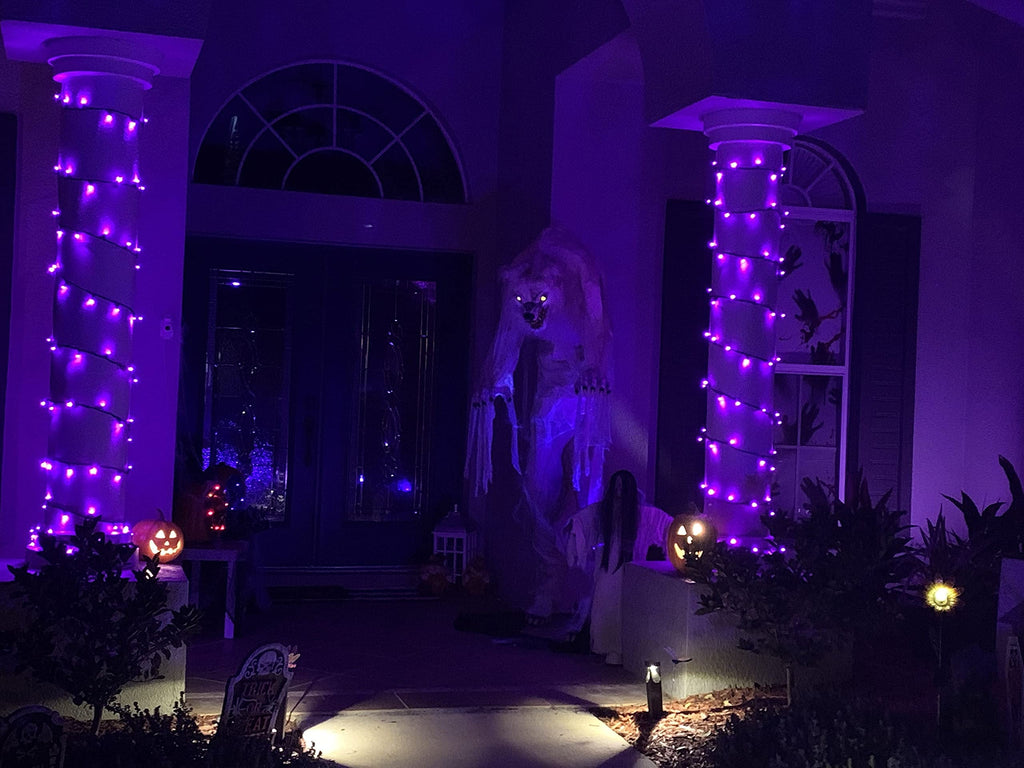 kemooie 300 LED Purple Halloween Lights, 99FT Connectable 8 Lighting Modes Plug in Fairy Lights, Waterproof for Outdoor, Halloween Christmas Wedding Party Garden Decorations (Purple