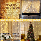 JMEXSUSS 300 LED Remote Control Christmas Curtain Lights, Plug in Fairy Curtain Lights Outdoor, Window Wall Hanging Curtain String Lights for Bedroom Backdrop Wedding Party Indoor Decor, Warm White