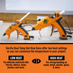 Gorilla Dual Temp Mini Hot Glue Gun Kit with 30 Hot Glue Sticks, Precision Nozzle, and Easy Squeeze Trigger, for DIY, Craft, Repairs, and More, Orange (Combo Pack:1 Mini Gun, 30 Glue Sticks)