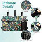 Rhino Valley Walker Bag, Multi Pockets Folding Walker Basket Tote Bag with Cup Holder, Hand-Free Carry Pouch Storage Bag for Universal Walkers, Large Capacity Organizer for Seniors Elderly, Birds