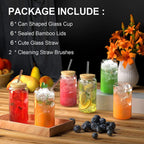 Finew Glass Cups, Christmas Gifts For Women, 6PCS 16OZ Drinking Glasses With Bamboo Lids and Straws, Coworker Christmas Gifts, With 2 Cleaning Brushes Best Choice as a Gift