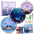 ETSPIL Beginner Embroidery Kit for Adults, 3-Pack Full-Color Stamped Animal Designs, Companionship Theme, Master 19 Stitches with 4K Step-by-Step Videos & Needle Minder, Easy Craft Gift for Teens