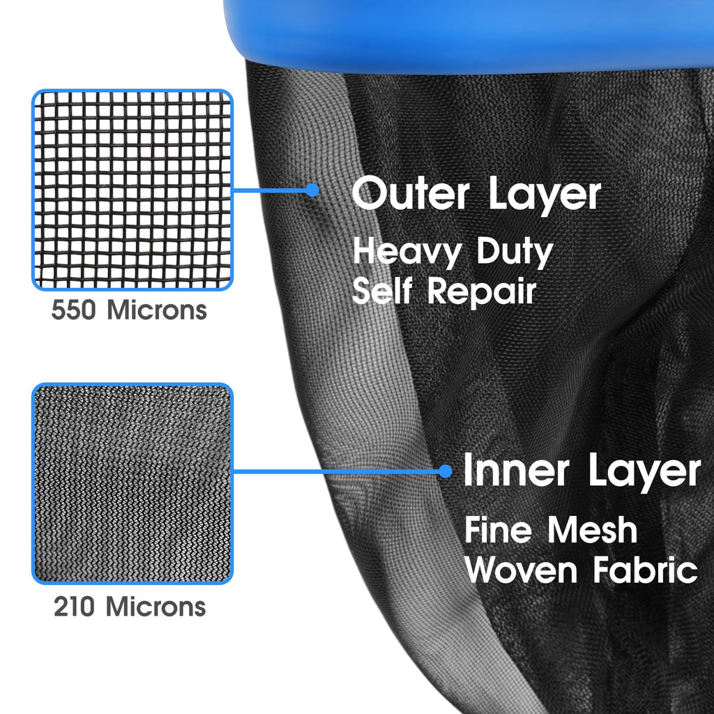 TidyMister Upgraded Full Double Layer Pool Net Rake,17.5'' - Outer Heavy Duty Self-Repair Net & Inner Fine Mesh Net for Particle Debris, Above Ground & In-ground Swimming Pools, No Poles