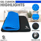 SelectSoma Large Gel Seat Cushion for Desk Chair - Pressure Relief for Back, Sciatica, Coccyx, and Tailbone Pain While Long Sitting – Wheelchair Cushion – Car and Truck Chair Pad