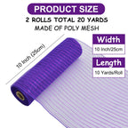 TONIFUL 2 Rolls 10 Inch Purple Decorative Mesh Ribbbon Rolls, Fabric Mesh with Foil for Mesh Wreath Supplies, Front Door Wreath Crafts Tree Decor Christmas NewYears Halloween Decoration (10 yds/roll)