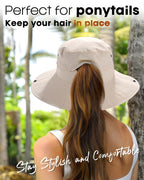 Sun Hats for Women Ponytail UV Protection Beach Summer Hat Wide Brim Packable Cowboy Hat Beige