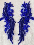 Handmade Rhinestones lace Applique handsewing Beads Trim Patches for Dress Clothing Accessories 35X12cm 1Pair/Bag