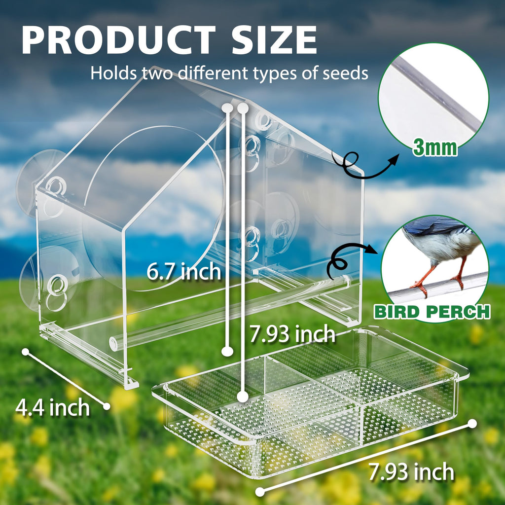 Window Bird Feeder with 4 Extra Strong Suction Cups,Clear Bird House Window for Outdoors, Transparent Bird House for Viewing Wild Bird Outside, Birds Watching Gift for Elderly,Kids, and Garden Decor