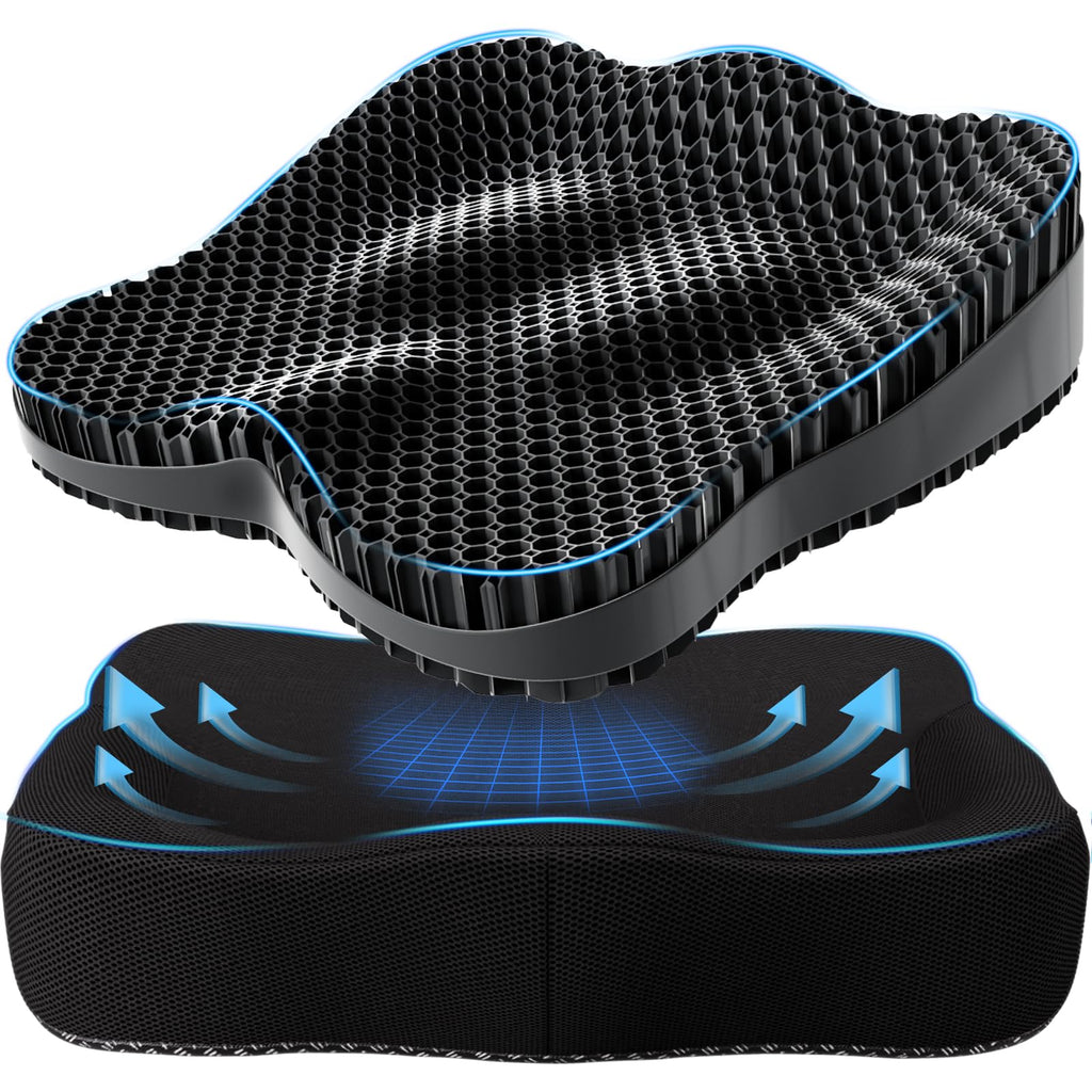 Thicker Seat Cushion for Office Chair, Big Gel Seat Cushion for Long Sitting, Support for Sciatica & Back Pain Relief, Breathable Chair Seat Pads Egg Wheelchair Cushion for Home Car Kayak Stadium