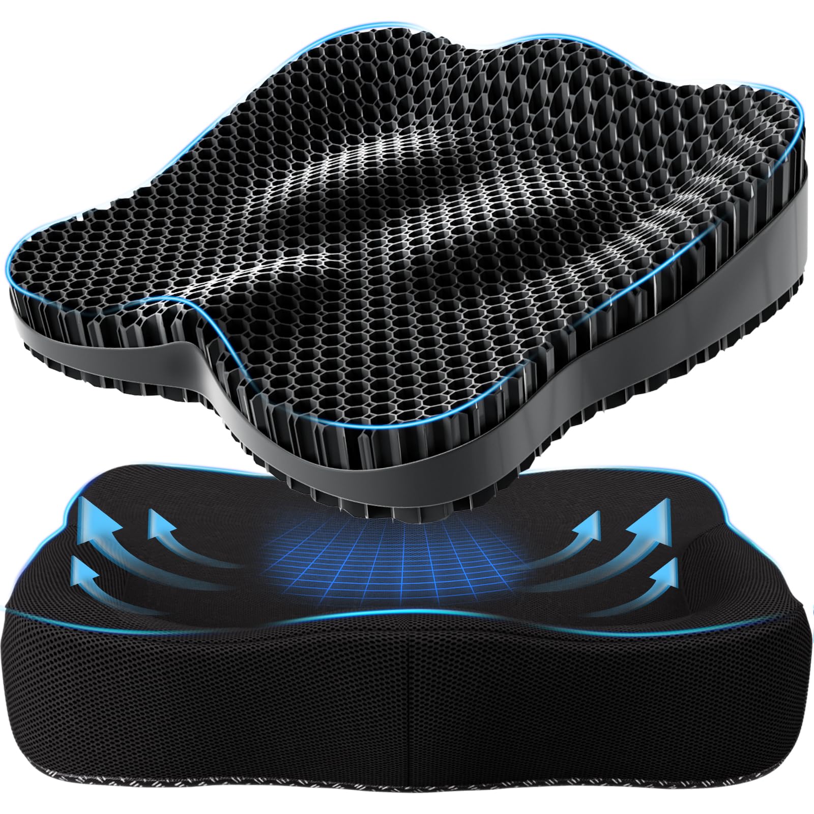 Thicker Seat Cushion for Office Chair, Big Gel Seat Cushion for Long Sitting, Support for Sciatica & Back Pain Relief, Breathable Chair Seat Pads Egg Wheelchair Cushion for Home Car Kayak Stadium