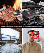 Infrared-Thermometer-Gun-Heat-Temperature-Gun -58°F ~932°F-Auto Off Digital Laser Thermometer Gun for Cooking, Pizza Oven, Grill, Large Display IR Thermometer Temp Gun with Adjustable Emissivity