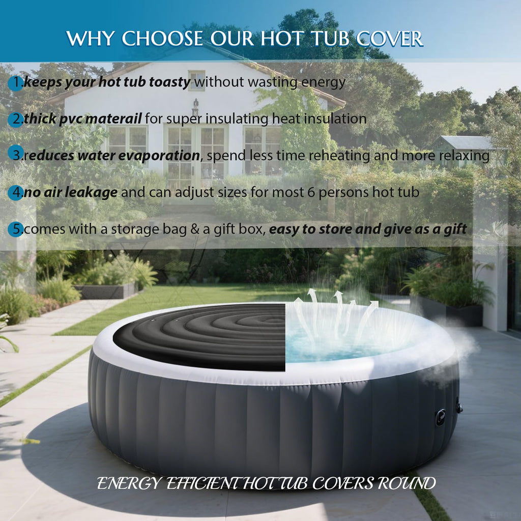 Inflatable Hot Tub Cover Round, Fits Saluspa Coleman Intex Cover, Thermal Insulated & Energy-Saving Weatherproof Protector, Unique Design Flexible Adjust Pool Cover Size Replacement-Life Time Support