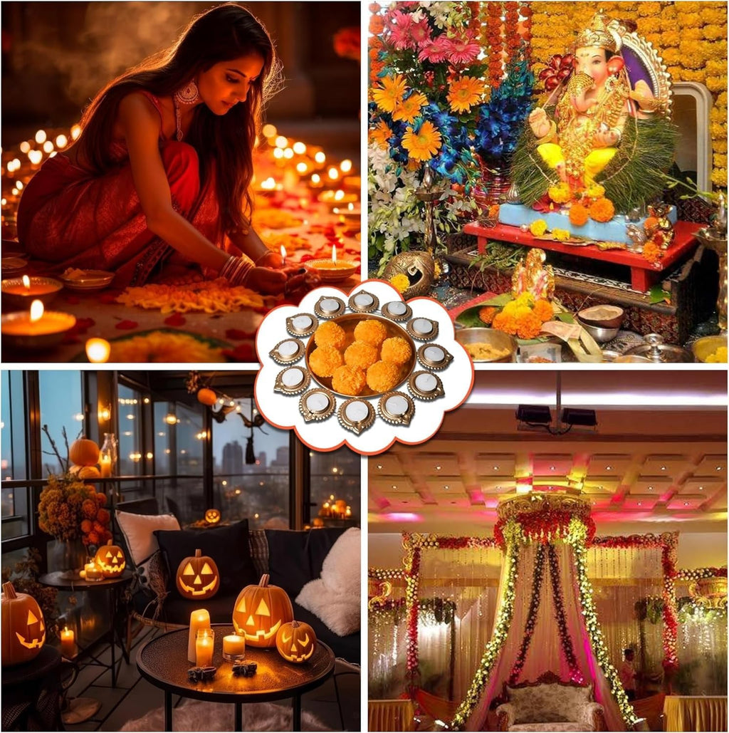 DIYANA IMPEX Urli Bowl for Diwali Decoration for Floating flowers and Perfect for Home Décor, Christmas, Pooja, Festive with Tea light Candles (14" Inches,Gold)