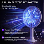 Rotating Head Electric Fly Swatter for Indoors with 16–40" Telescopic Handle, 4000V 2-in-1 UV USB Rechargeable Bug Zapper Indoor Outdoor, Fly Mosquito Zapper Killer Catcher Trap for Ceilings and Walls