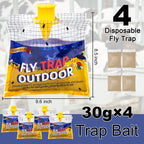 Disposable Fly Traps 4 Pack Bags Outdoor, Flies Catcher Traps with Natural Pre-Bait Refill Repellent, Reusable Stable Horse Ranch Trapper Outdoor Hanging Fly Killer Helps Control Flies