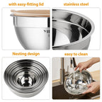 YIHONG 7 Piece Metal Mixing Bowls with Lids for Kitchen, Stainless Steel Set Ideal for Baking, Prepping, Cooking and Serving Food, Nesting Design for Space Saving Storage (Khaki)