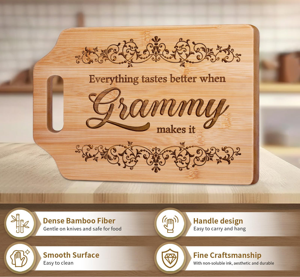 AceThrills Grammy Gift ideas - Engraved Bamboo Cutting Board 12.3"L x 8.7"W x 0.4"Th - Grammy Mothers Day Gifts for Grammy, Grammy Christmas Gifts Orament