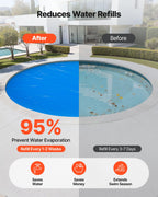 VEVOR Solar Pool Cover, 24 ft Round Pool Bubble Cover, 12 Mil Pools Solar Blanket with Bubble & PE Material, Daytime Heat Absorption, Nighttime Heat Retention, Heat Retaining Solars Covers, Blue