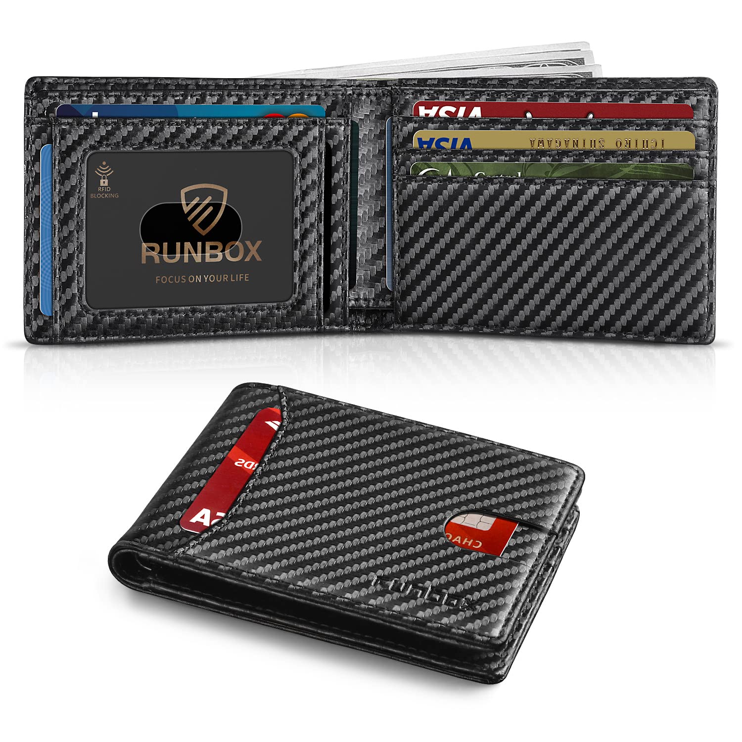 Wallet for Men Slim 11 Credit Card Holder Slots Leather RFID Blocking Small Thin Men's Wallet Bifold Minimalist Front Pocket Large Capacity Gift Box