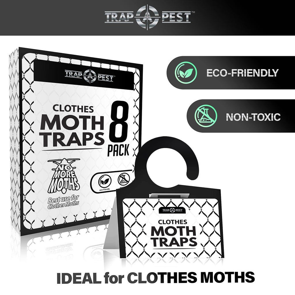Clothing Moth Traps - 8 Pack - Non Toxic Moth Traps for Clothes with Pheromone Attractant - Odorless Sticky Trap for Closet, Carpets