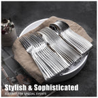 WDF 300 Pieces Silver Plastic Silverware - Plastic Silverware- Plastic Silverware Heavy Duty - 100 Forks 100 Knives 100 Spoons - Disposable Silver Plastic Cutlery Perfect for Party/Wedding/Christmas