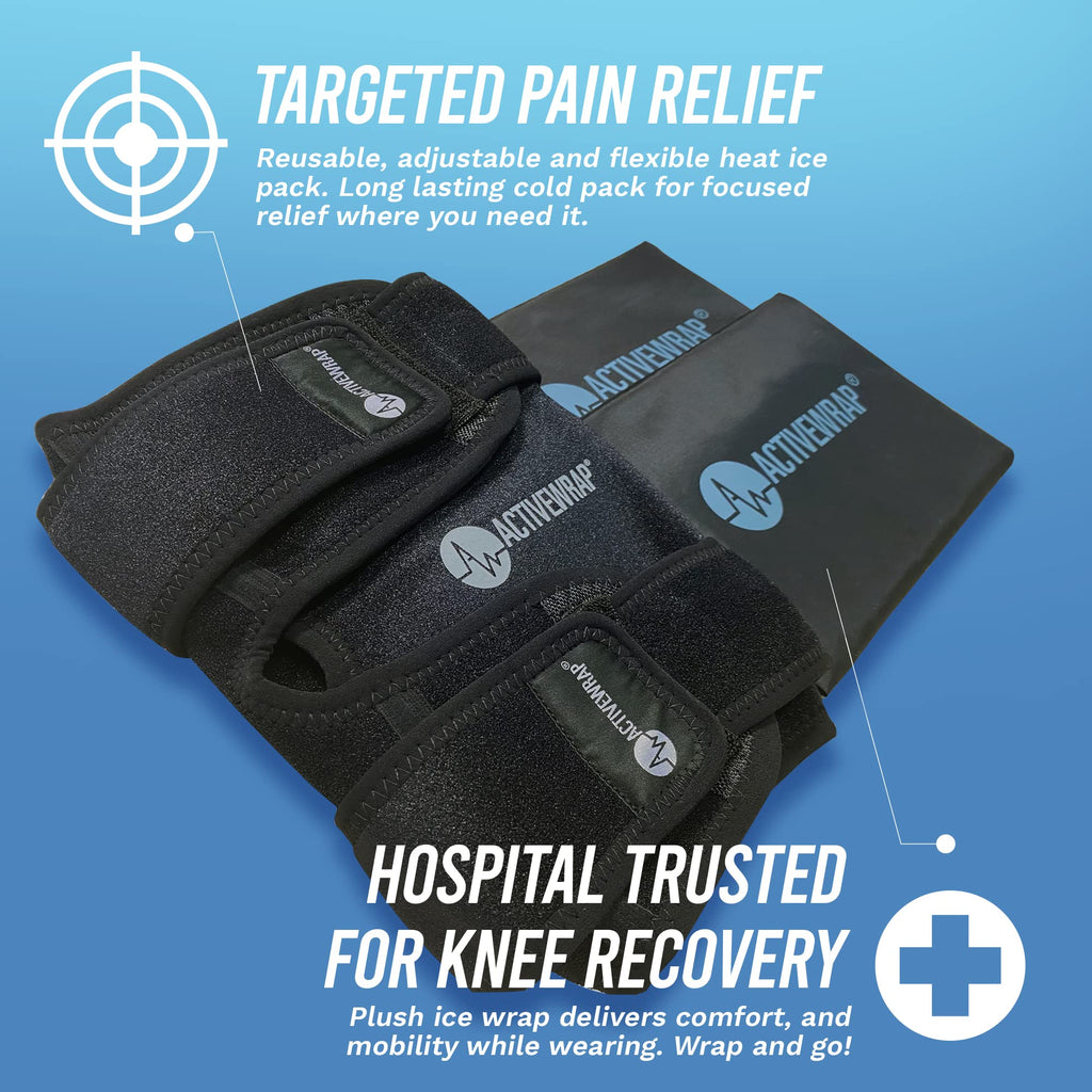 ActiveWrap - Knee Ice Pack Wrap with Compression and 2 Reusable Large Heat and Cold Packs. PT-Designed for Knee and Leg Pain Relief and Knee Recovery. Sm/Md