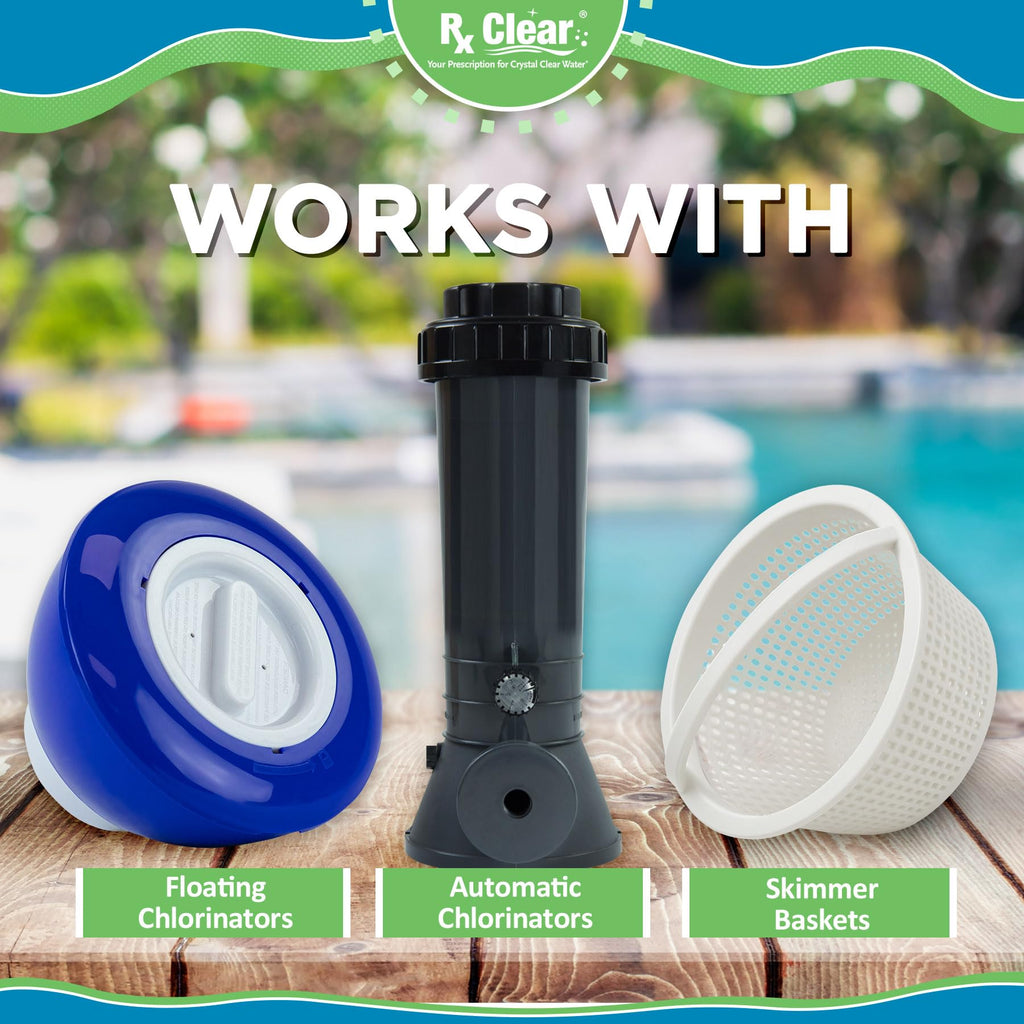 Rx Clear 3" Inch Chlorine Tabs | 50 Pounds | Individual Stabilized Chlorinating Tablets for Sanitizing Swimming Pools | Long Lasting, Slow Dissolving, and UV Protected