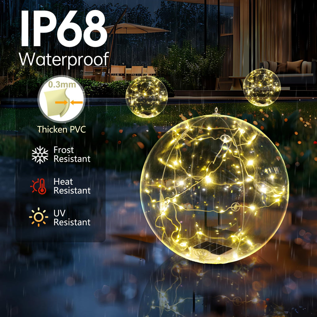 Cootway Floating Pool Lights, 15 Inch Warm White Solar Pool Light that Float, IP68 Waterproof Inflatable Light Up Pool Balls, Float or Hang Solar Floating Lights for Pool, Wedding, Party Decor - 4PCS