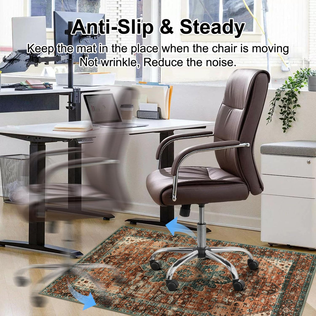 Anidaroel 48''x60''Chair Mat for Hardwood Floor/Tile Floor,Desk Chair Hard Floors,Under Desk Rug Protector Rolling Chair,Computer Gaming Mat,Low Pile Carpet Floor Mat,Brick Red/Dull Teal