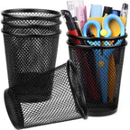 Mesh Pencil Holder Metal Pen Cup Black for Desk, 6 Pack Office Desk Organizer for Business, School & Home