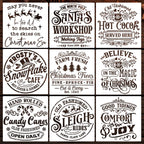 Christmas Stencils for Painting 12" Large Farmhouse Christmas Stencils for Crafts Reusable Santa Hot Coca Candy Cane Holiday Drawing Templates for Wood Fabrics Porch Hanger Winter Decor(XMS Rustic 9p)