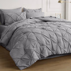 Bedsure Queen Comforter Set - Bed in a Bag Queen 7 Pieces, Pintuck Bedding Sets Gift for Christmas Grey Bed Set with Comforter, Sheets, Pillowcases & Shams