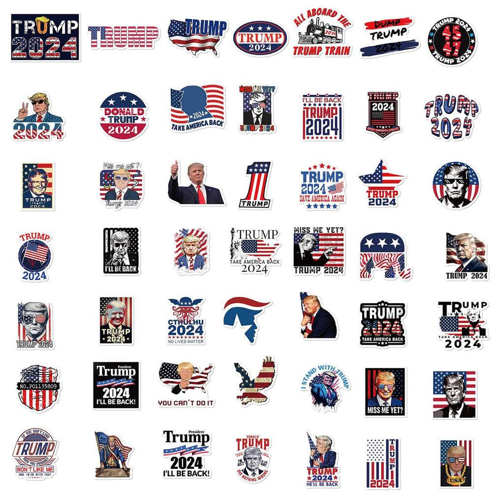 American Trump 2024 Stickers 50pcs Pack, Funny USA Presidential Election Stickers for Laptop Water Bottles Car Phone Truck Motorcycle Notebook Bike Bumper Luggage (2024Trump)