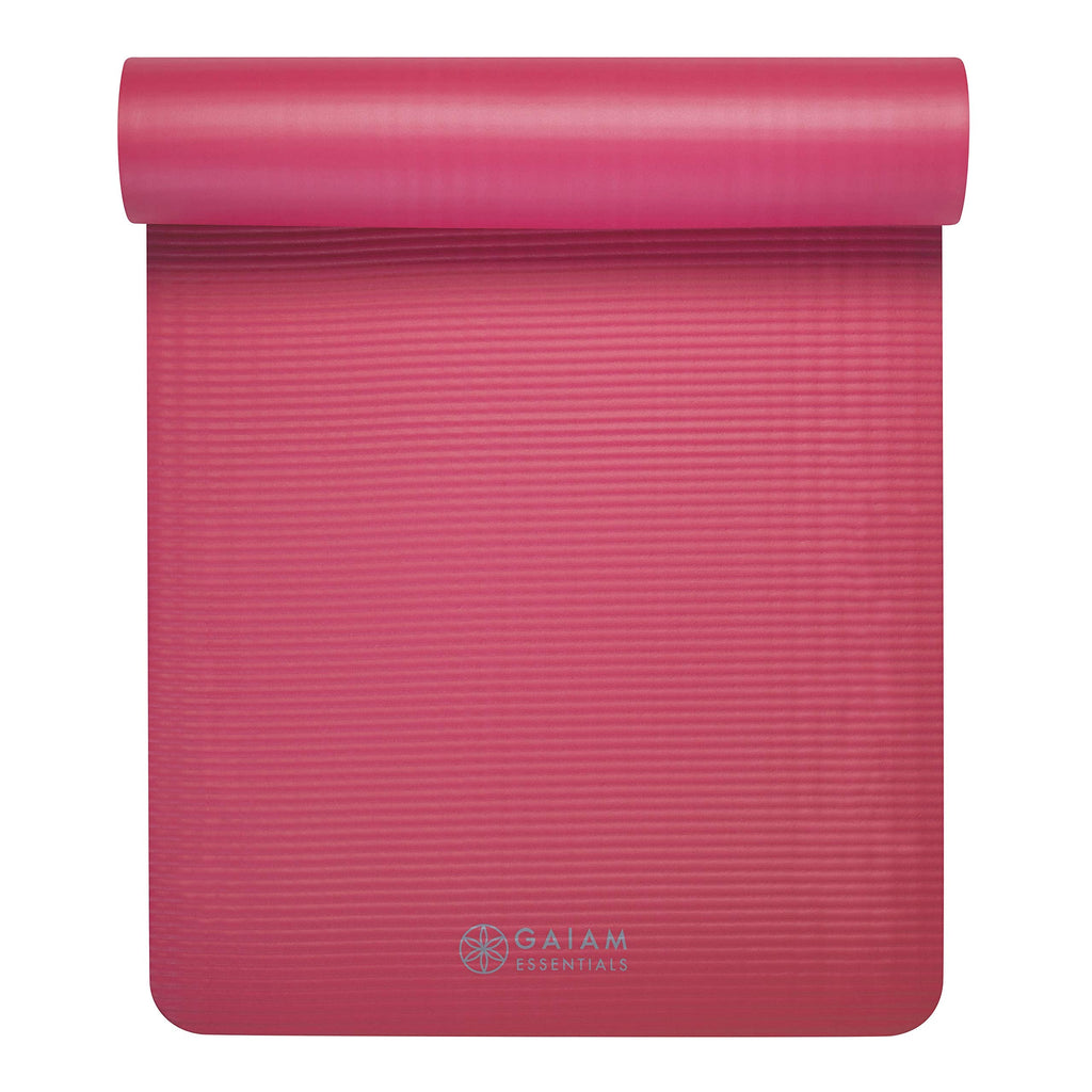 Gaiam Essentials Thick Yoga Mat Fitness & Exercise Mat with Easy-Cinch Carrier Strap, Pink, 72"L X 24"W X 2/5 Inch Thick