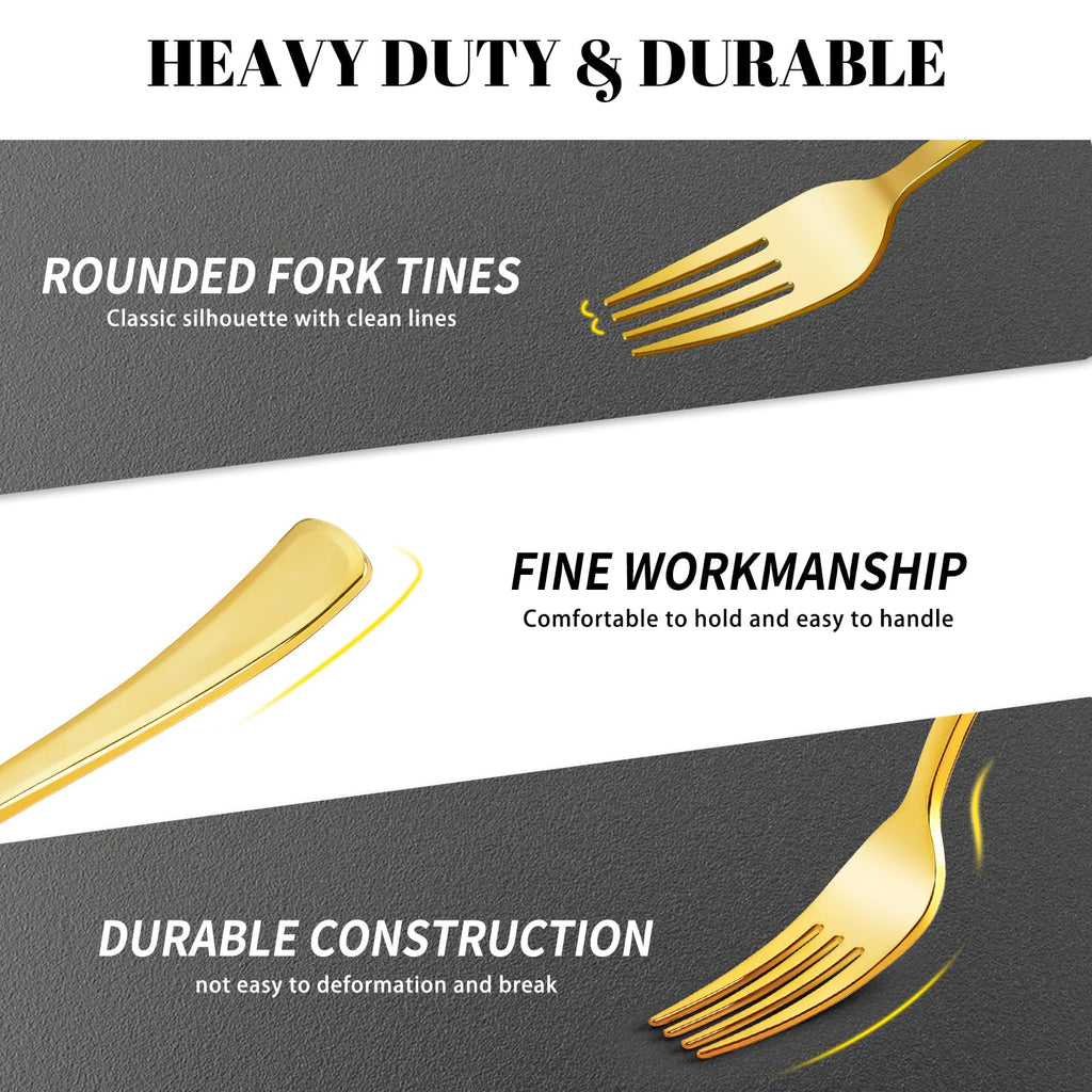 Jutieuo Gold Plastic Forks 7.4 Inch (100-Count) Exquisite Gold Forks Disposable Plastic Silverware Gold Plastic Cutlery for Parties, Weddings, Catering Events