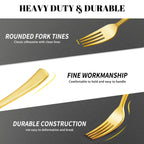 Jutieuo Gold Plastic Forks 7.4 Inch (100-Count) Exquisite Gold Forks Disposable Plastic Silverware Gold Plastic Cutlery for Parties, Weddings, Catering Events