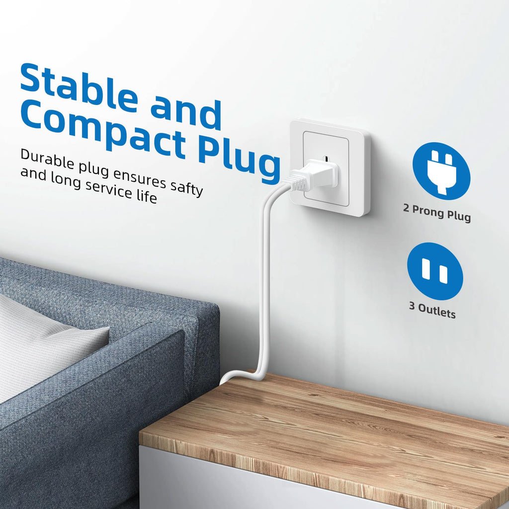 TiFFCOFiO Indoor Extension Cord, 2 Prong 9 Feet Extension Cord, 3 Polarized Outlets with Safety Slide Windows,13A/1625W, 16 AWG, 2 Packs