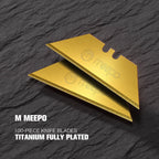 M MEEPO 100-Pack Utility Knife Blades, Titanium Fully Plated, Durable SK-2 Razor Blades for Utility Knife Box Cutter, Never Rust, Extra Durable, With 1-blade & 5-blade Dispenser