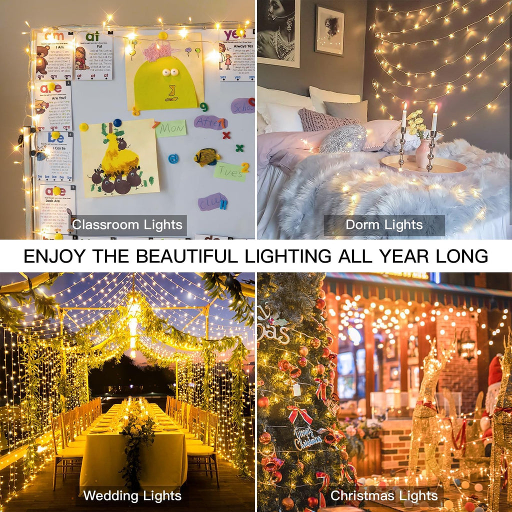 suddus 300 Led Christmas Lights Outdoor, 99ft Christmas Tree Lights Connectable, Warm White Christmas Lights Indoor for Xmas Holiday Yard Party Porch Holiday Lights Decor