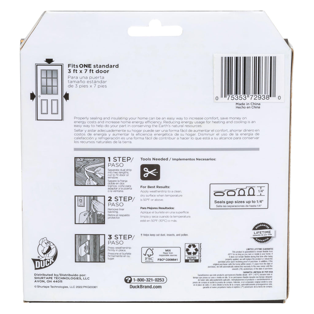 Duck Brand Max Strength Silicone Weatherstrip Seal for Doors and Windows, Self-Adhesive, Fits Medium Gaps from 1/8-1/4 Inches, .31 in. x .25 in. x 17 ft., White