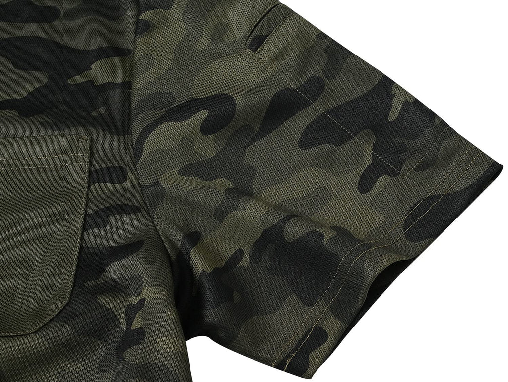 Men's Polo Shirts Short Sleeve Quick Dry Outdoor Golf Sports Shirts with Pocket Regular Polo T-Shirt Camo Army Green XL