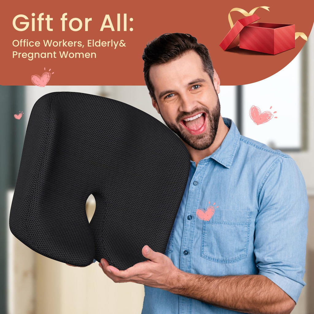 Benazcap Seat Cushion, Memory Foam Cushion for Office Chair - Ergonomic Chair Cushions for Tailbone Pain Relief, Sciatica & Back Support with Breathable Case, Office Chair Cushion & Car Seat Cushion