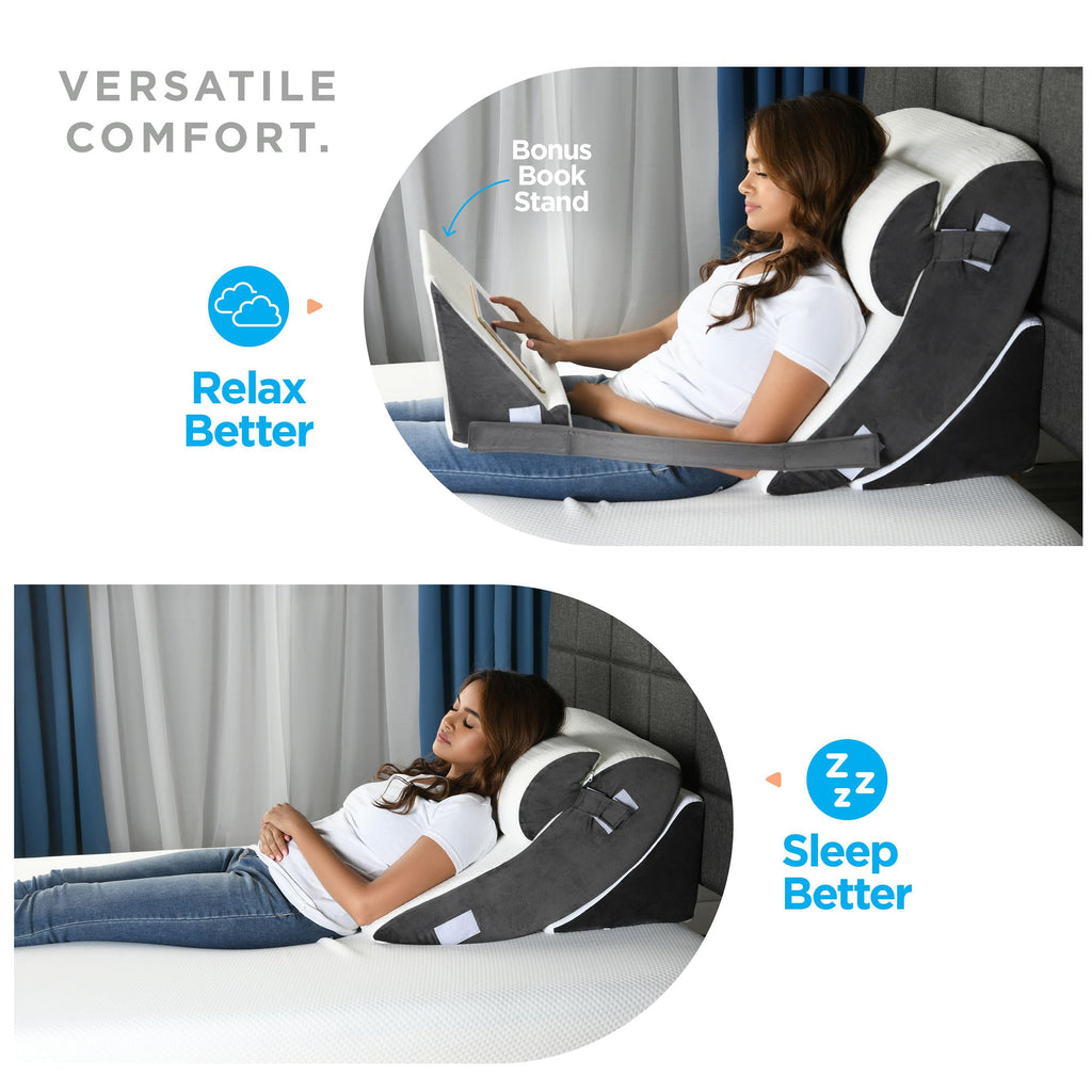 Gleur Wedge Pillow Set For After Surgery- Memory Foam Orthopedic Bed Wedge Pillow Post Surgery Adjustable Incline for All Sleeping, Sitting Positions, Acid reflux Includes a Desk Pillow Patent Pending