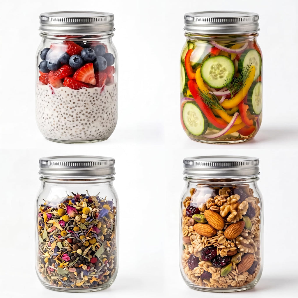 Glass Regular Mouth Mason Jars, 16 oz Clear Glass Jars with Silver Metal Lids for Sealing, Canning Jars for Food Storage, Overnight Oats, Dry Food, Snacks, Candies, DIY Projects (4PACK)
